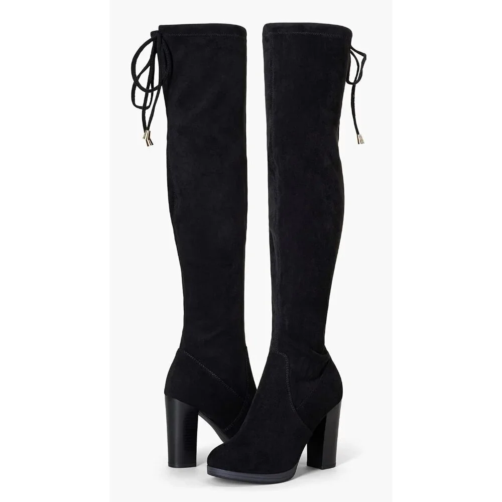 Women's Black-imitation Grain Synthetic suede Thigh High Over The Knee Tall Boot